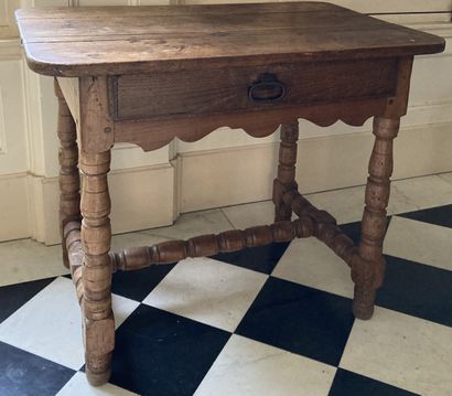 Rustic table in fruitwood, the belt with...