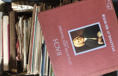 Two cases of thirty-three rpm records.