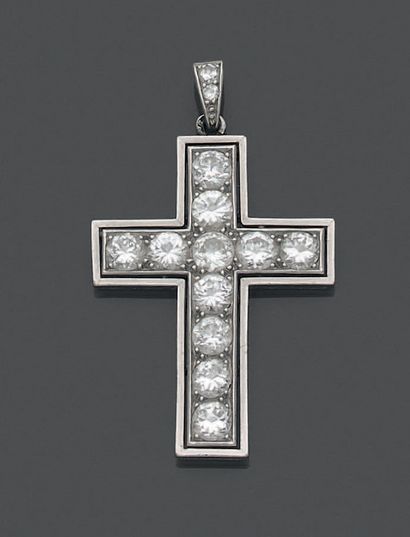 Cross pendant in platinum, set with eleven...
