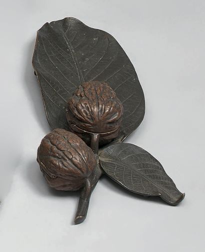 Bronze inkwell with two patinas, showing...