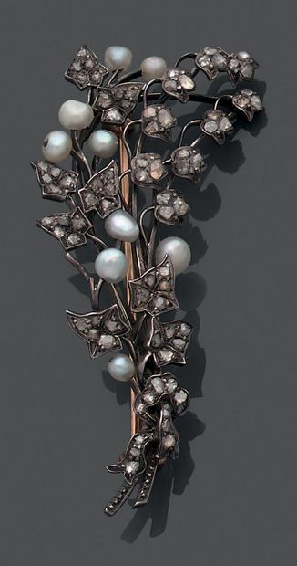18K (750) yellow gold and 925 silver brooch...