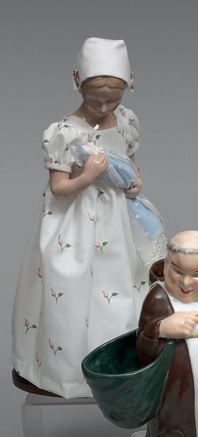Porcelain statuette representing a girl dressed...