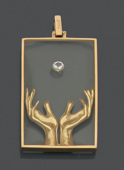 Rectangular 18K (750) yellow gold and crystal?...