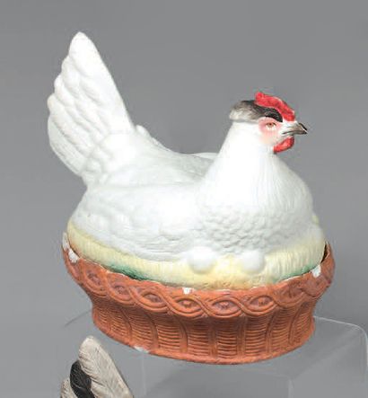 Polychrome biscuit egg dish with a white...
