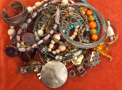 Set of costume jewellery in various materials,...