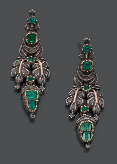 Pair of gold and silver earrings (ET hallmark),...