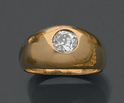 18K (750) yellow gold half-rimmed ring set...