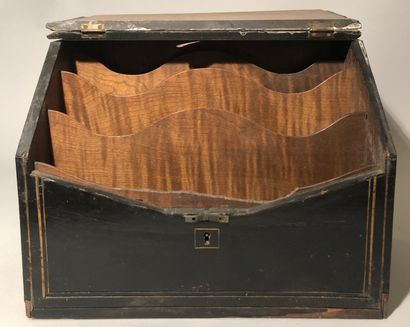 Mail box in blackened wood inlaid with brass...