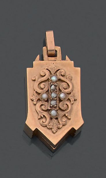 18K (750) yellow gold medallion, rectangular...