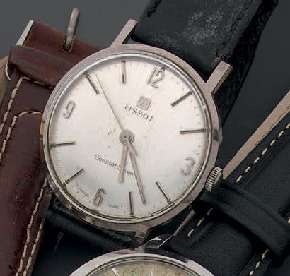 Men's steel watch, round case, silvered dial...