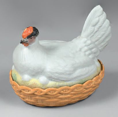 Polychrome biscuit egg dish with a white...