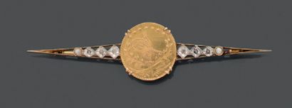 18K (750) yellow gold barrette, set with...