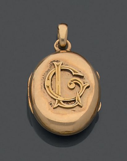 18K (750) yellow gold oval photographic medallion,...