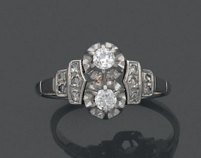 18K (750) white gold and platinum ring, set...