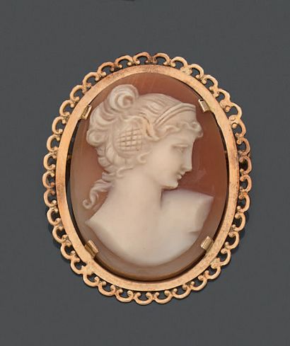 Oval brooch in 18K (750) yellow gold, the...