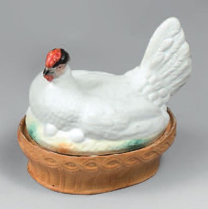 Small polychrome biscuit egg dish with a...
