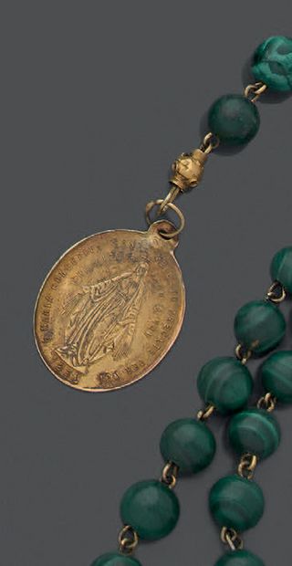 Silver rosary (925) and malachite balls,...