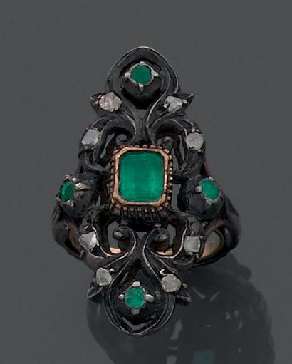 Yellow gold and silver marquise ring (ET...