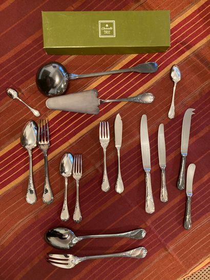 Part of a silver-plated cutlery set decorated...