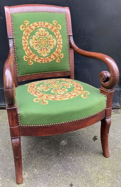 Pair of mahogany armchairs, the armrests...