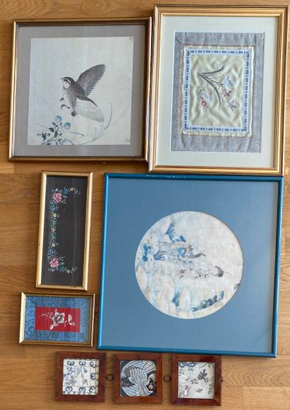 Far Eastern set: painting on fabric representing...