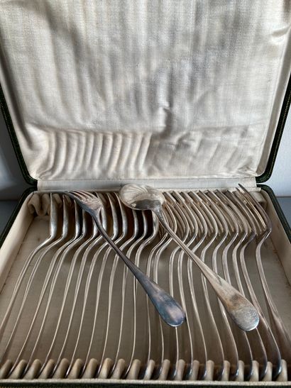 Suite of twelve silver plated flatware, uniplat...