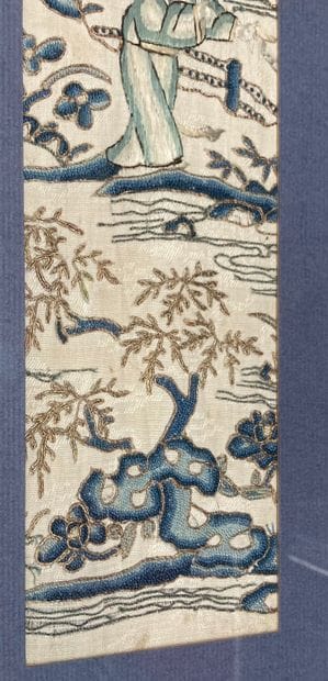 Pair of panels in chenille embroidered silk...