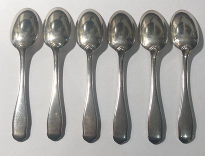 Suite of six small silver spoons (925), the...