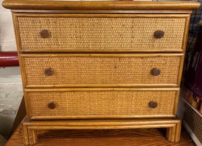 Varnished bamboo chest of drawers with three...
