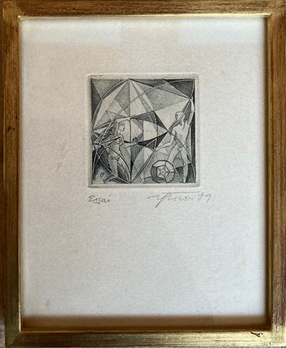 
Set of engravings : - round engraving simulating...