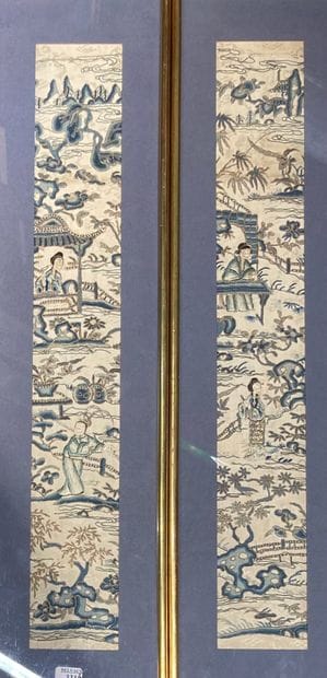 Pair of panels in chenille embroidered silk...