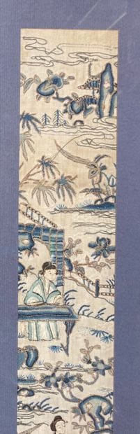 Pair of panels in chenille embroidered silk...