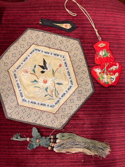 Set of Chinese embroideries, some on silk:...