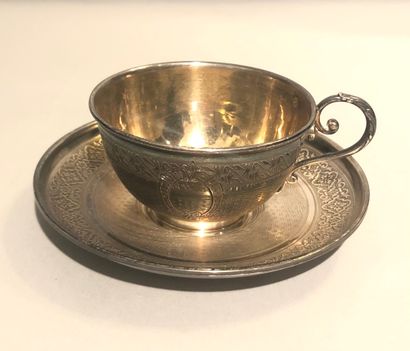 
Small silver cup and saucer (925), with...