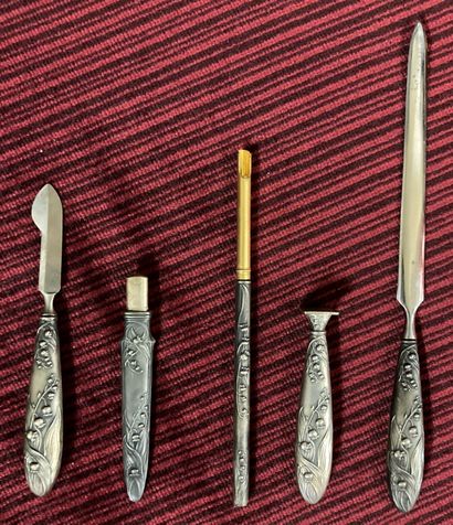 Silver (925) desk set, the handles chased...