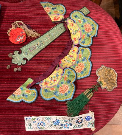 Set of Chinese embroideries, some on silk:...