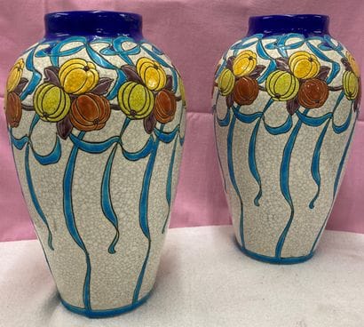 BOCH LA LOUVIÈRE. Paire de grands vases ovoïdes...