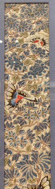 Set of three embroidered silk panels: one...