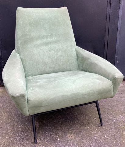 
Pair of armchairs, the shell with cut sides,...