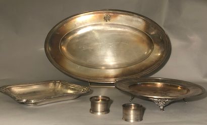 Silvered metal: large oval dish decorated...