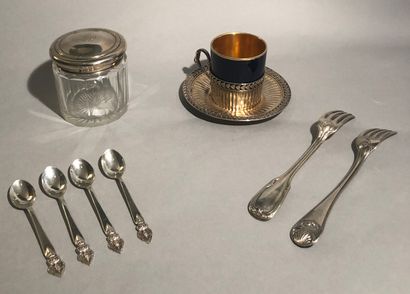 A silver (925) cup and saucer, decorated...