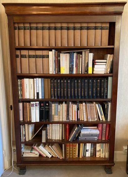Shelving in natural wood tinted mahogany,...