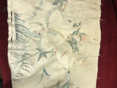 
Set of embroidered silk with beige background...