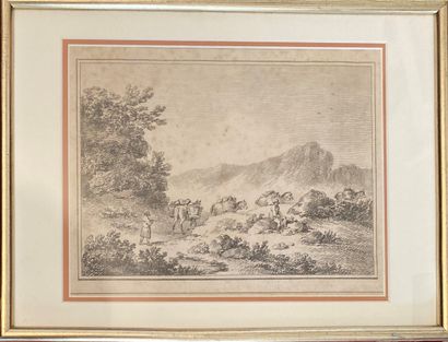 
Two engravings in black: - PAYSAN DEVANT...