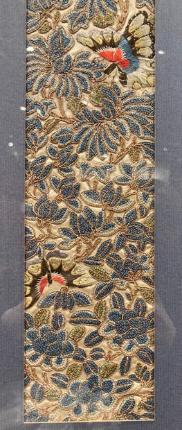 Set of three embroidered silk panels: one...