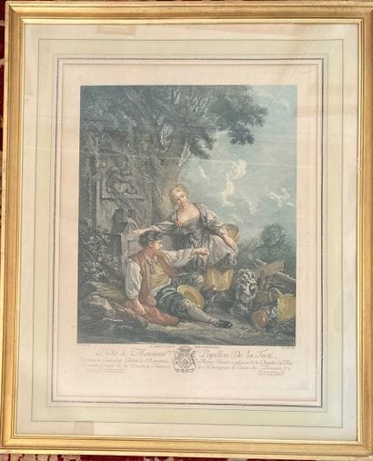 Three prints of engravings in colors, after...