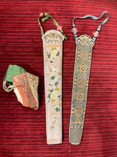 Set of Chinese embroideries, some on silk:...