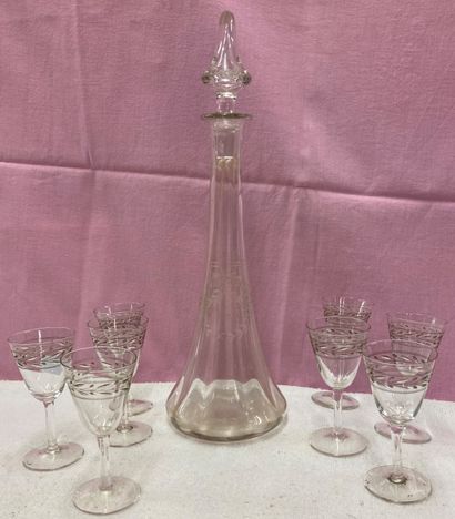 Crystal liquor service engraved with leafy...