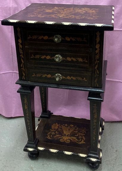 Small bedside table in rosewood and blackened...