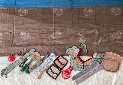 Set of Chinese embroideries, some on silk:...